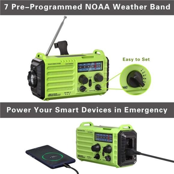 Emergency Radio Hand Crank Solar, AM/FM/SW NOAA Weather Radio, Portable Battery - Picture 6 of 6